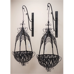  Pair large hanging basket, black painted finish, L90cm  