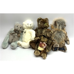 A group of Five Charlie Bears, designed by Isabelle Lee, comprising Mr Twitcher, Trudy, Shelby, Chillblaine, and Birthday Wojtek. 