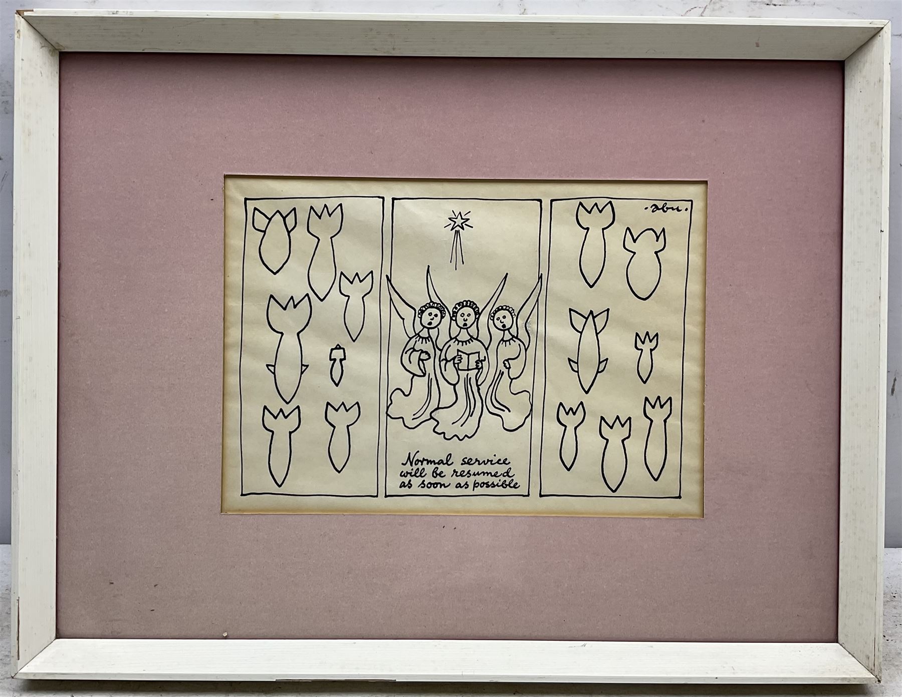 Attupurathu Mathew Abraham (AKA Abu) (Indian 1924-2002): 'Normal Service will be Resumed as Soon as Possible', ink cartoon signed and titled 18cm x 26cm