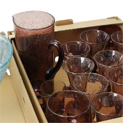 Collection of French blue and pink bubble glass items from La Verrerie de Biot 