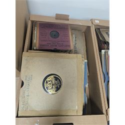 Large collection of vinyl LPs, together with a small collection of 7 inch vinyl records and CDs, with a Dansette record player and a small Hi-Fi cabinet