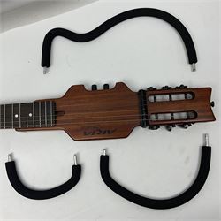 Aria Sinsonido mahogany electric travel guitar, serial no.0502385 L86cm; in original gig bag with earphones and GM11 Minituner; together with Fender Sidekick Reverb 25 amplifier and Marshall MG Series 15DFX amplifier (3)