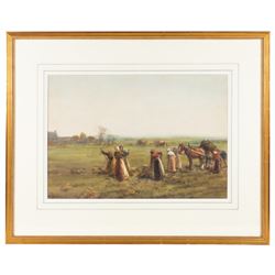 John Atkinson (Staithes Group 1863-1924): 'The Gleaners', watercolour signed 37cm x 53cm