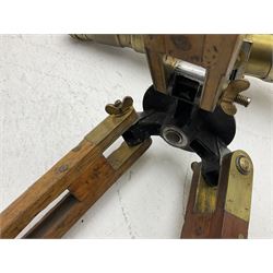 Early 20th century Ross London brass gunsight L67cm now as a telescope with Gaskell & Chambers bracket on hardwood and brass adjustable tripod marked 'Stands Inst No.16 Mk.1'