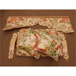  A pair thermal lined curtain with bird and floral pattern (W180cm, D230cm) a matching pelmet (W165cm) and two cushions  