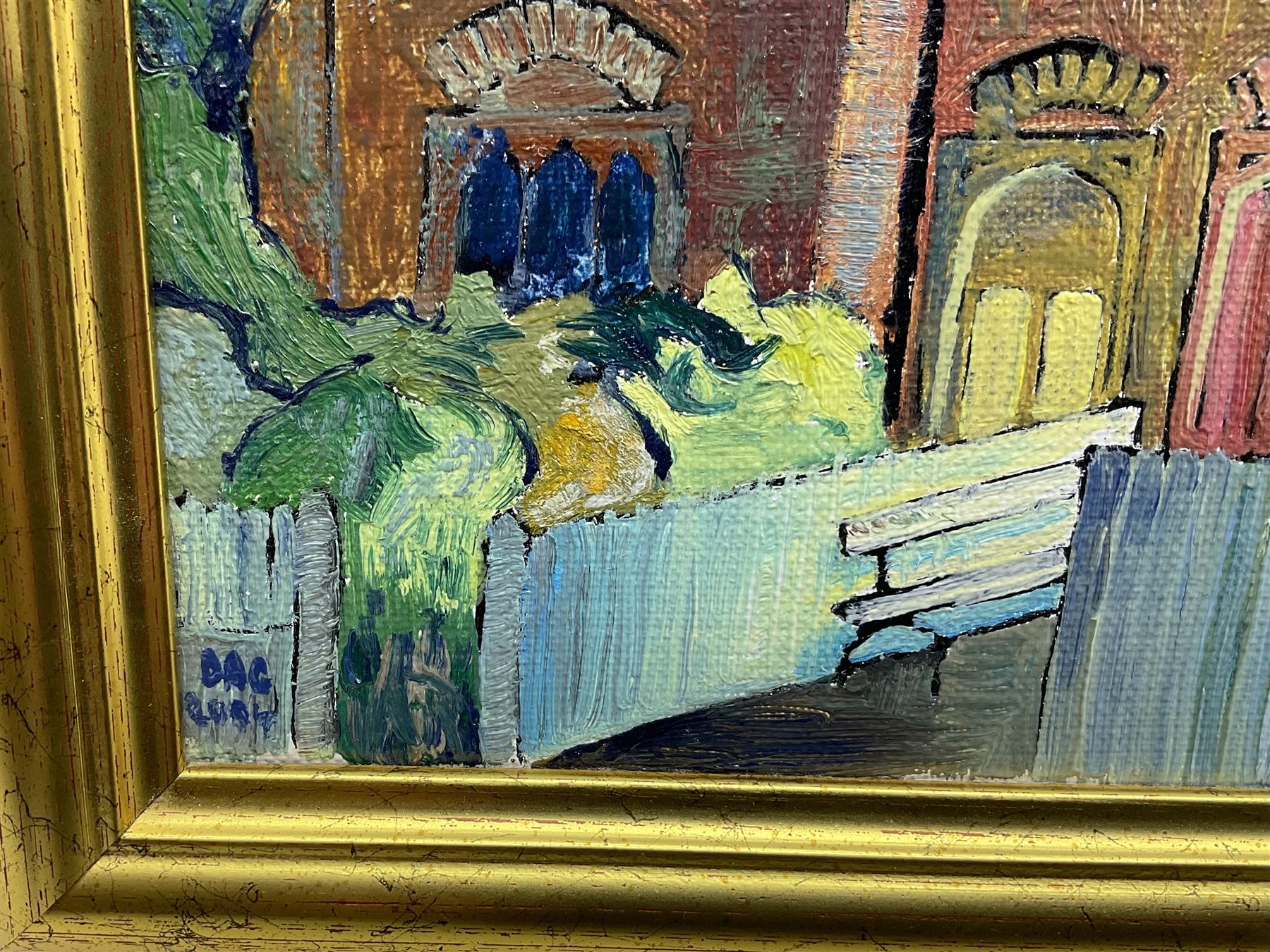 Dag Hagenaes Kjelldahl (Norwegian/Whitby Contemporary): 'Grosmont Railway Station at Night in Red with Clock', oil on canvas signed and dated 2004, 30cm x 40cm