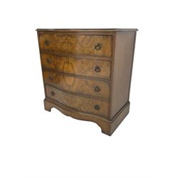 Early 20th century burr walnut serpentine chest, fitted with four drawers, on bracket feet