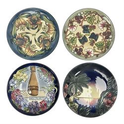 Moorcroft Centennial plate. Limited edition 36/750 with certificate, together with Summer's End 1998 plate, Tiger Lily 1999 plate and Birth of Light 2000 plate, all with original boxes 
