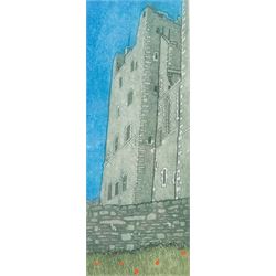 John Brunsdon ARCA (British 1933-2014): Views of Bolton Castle - Wensleydale, set three limited edition coloured etchings with aquatint signed titled and numbered in pencil 29cm x 11cm (3) (2 unframed)