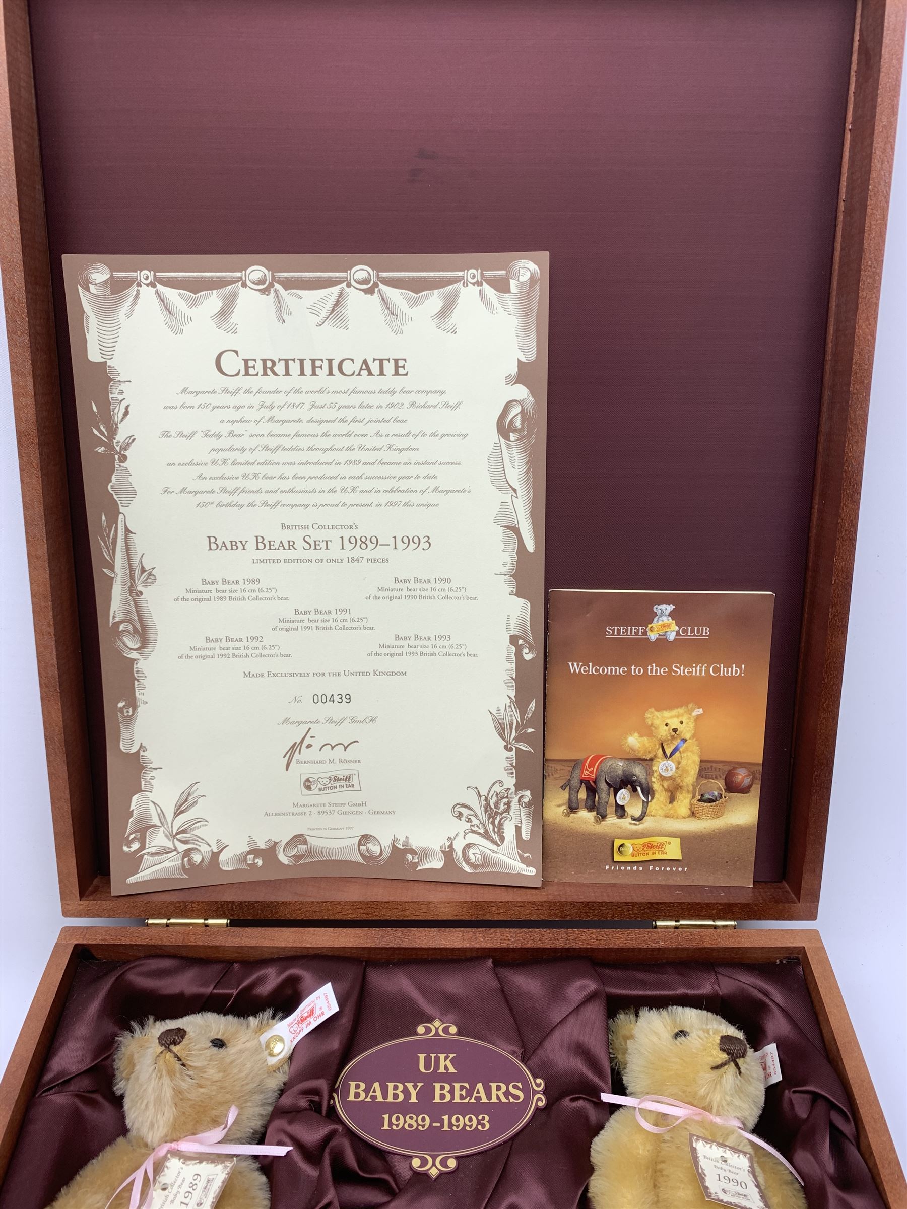 Steiff limited edition British Collector's Baby Bear Set 1989-1993