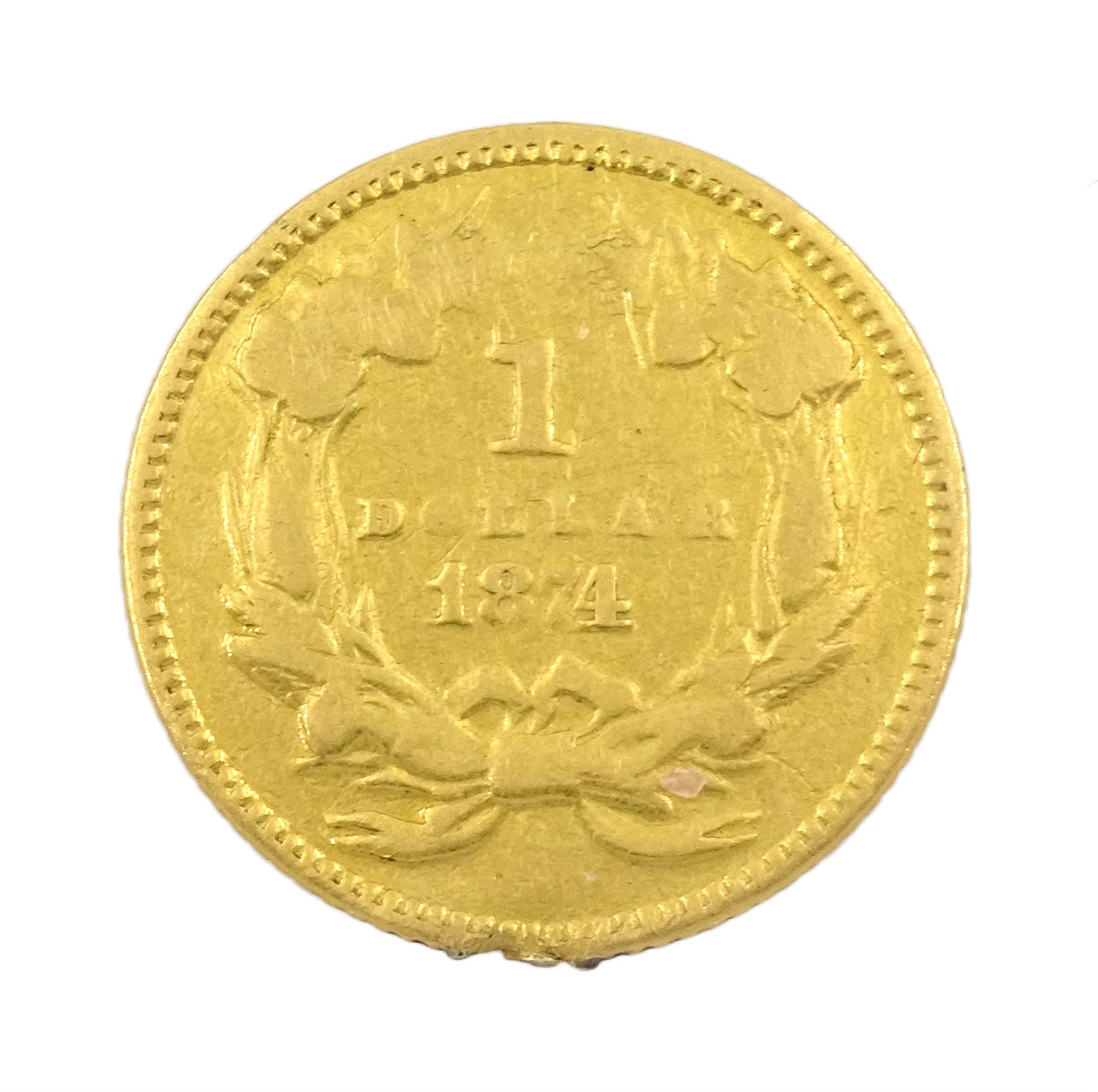American 1874 gold 1 dollar coin