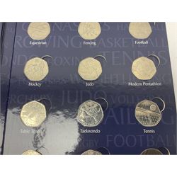 Queen Elizabeth II United Kingdom London 2012 Olympic commemorative fifty pence collection comprising twenty-nine coins and completer medallion, in unofficial folder 