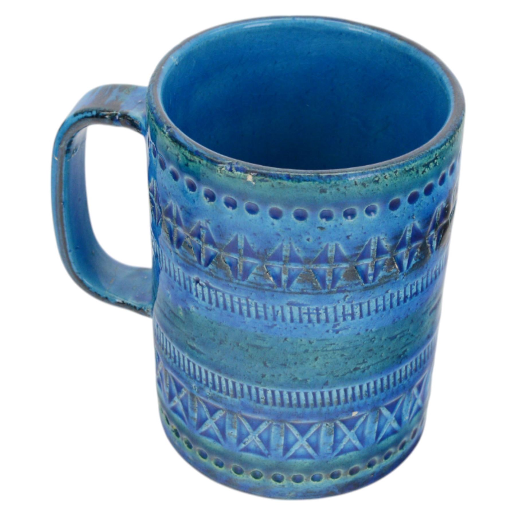Bitossi pottery Rimini Blu tankard, 1970s, designed by Aldo Londi and matching table lamp, tankard H13cm