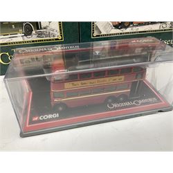 Corgi - The Connoisseur Collection, four die-cast models of double decker buses Nos.34301, 34703, 35005 & 35101; five Original Omnibus Company buses in perspex cases; and Classics Leyland Tiger PSI Skills Motor Coaches Limited coach No.97214; all boxed (10)