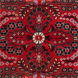 Two Persian rugs, the larger with a crimson field decorated with three linked indigo medallions amongst flowering tendrils, shaped floral spandrels and an indigo palmette border, (161cm x 129cm), the smaller with a crimson field centred by an ivory rosette amongst stylised flowering plants, within a dark floral border, (114cm x 79cm) (2)