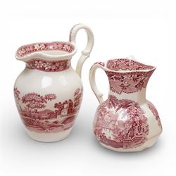 Large quantity of Masons Ironstone 'Vista' pattern tablewares, comprising three teapots, three serving dishes, three jugs, twenty two plates of various sizes, etc, together with a small collection of Spode 'Pink Tower' pattern wares