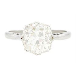 Early 20th century platinum single stone old cut diamond ring, stamped, diamond approx 2.20 carat