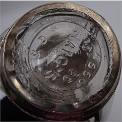20th century Mexican silver overlaid Dimple whisky decanter/jug with stopper, the glass body overlaid with pierced floral silver decoration, with silver C handle and silver stopper, stamped 925 to base, H23.5cm