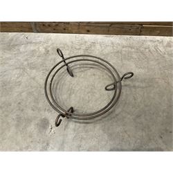 Black painted wrought iron fire guard , wicker log basket with stand, coal bucket and a fire kerb (4)