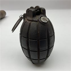 WW1 practice Mills bomb stamped 'A.L. & Co 1917 No.23 Mk.II' H10cm; and reproduction WW2 German stick grenade (2)
