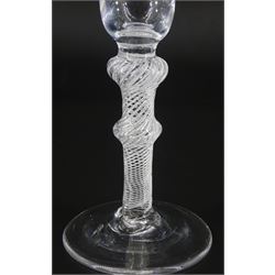 18th century drinking glass, the bell shaped bowl upon a single series air twist double knopped stem and conical foot, H15cm