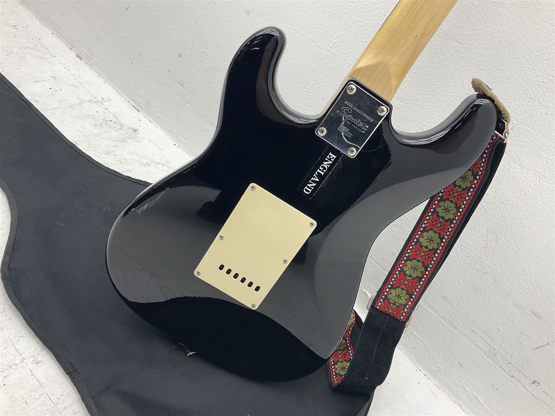 Fender Squier Strat Affinity six-string electric guitar with 20th anniversary plaque verso, serial no.CY20815325 L99cm; in soft carrying case