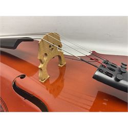 Gear4Music three-quarter sized cello with 70cm one-piece back and spruce top; bears maker's label; L112cm overall; in soft carrying case with Erich Steiner bow