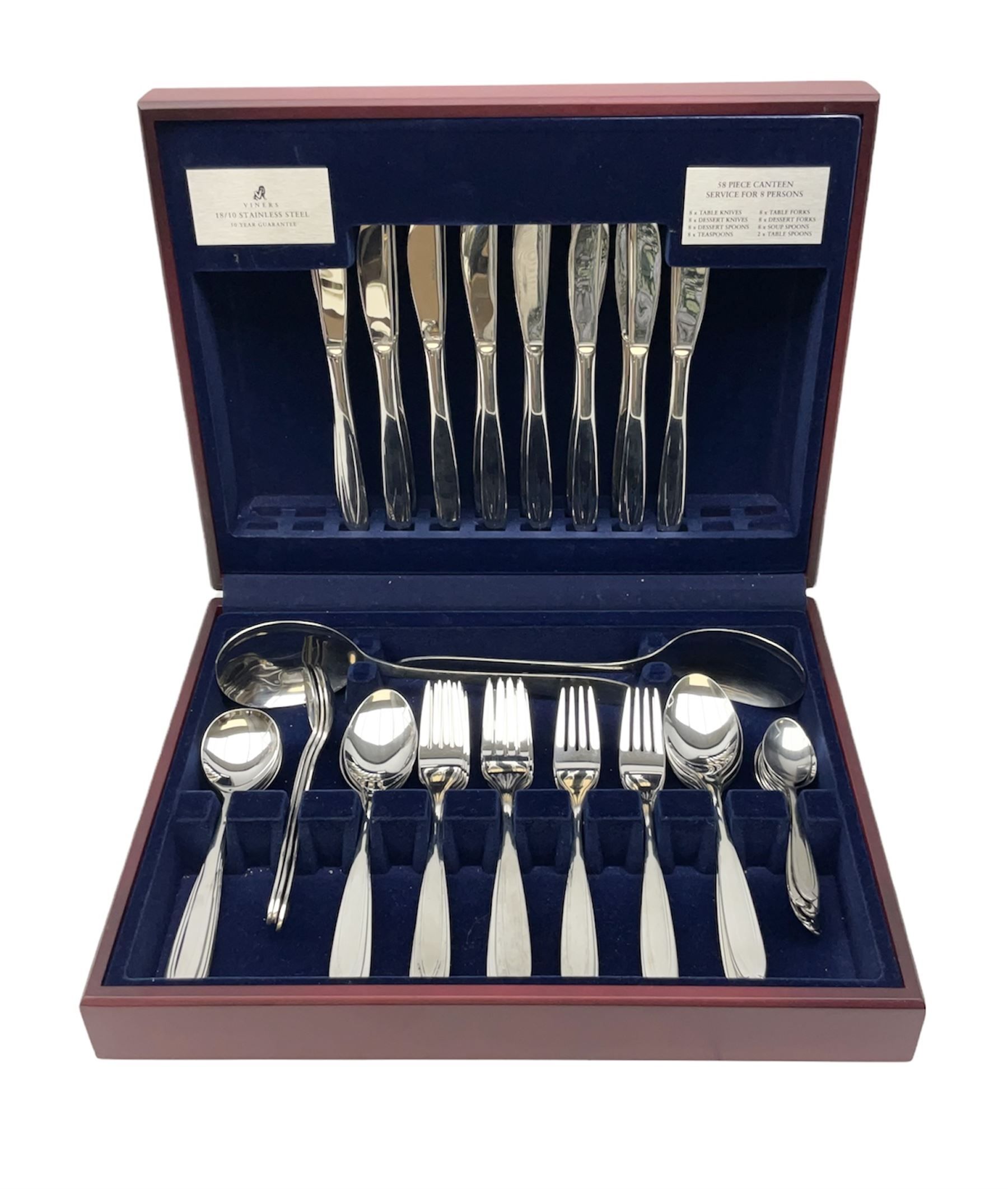 Viner's cased canteen containing 58 piece stainless steel cutlery set, L38.5cm