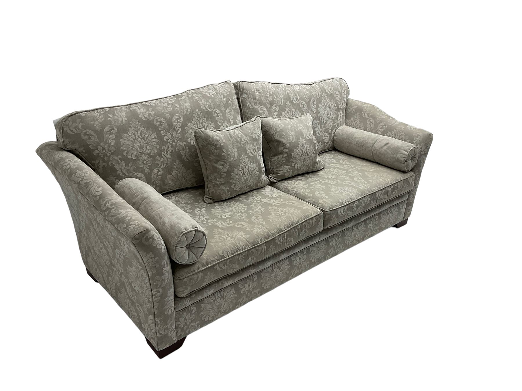 Finline - 'Othello' large three seat sofa, upholstered in light grey silver fabric with foliate pattern