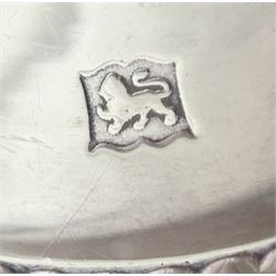 Pair of  Edwardian silver specimen vases by Thomas Fattorini, Birmingham 1902, one other by P H Vogel & Co, Birmingham 1970 and a silver coin dish set with a commemorative nickel crown