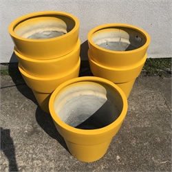 Set six large yellow tapering poly stackable plant pots, D50cm, H49cm