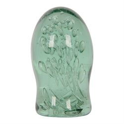 Two Victorian green glass dump paperweights with bubble inclusions, tallest H13cm