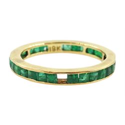 18ct gold channel set, calibre cut emerald full eternity ring, stamped 18K