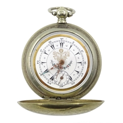 Turkish market early 20th century, silver full hunter pocket watch, lever movement signed J Dent, London, enamel dial with Turkish Arabic hour markers and seconds dial