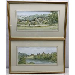 Kenneth W Burton (British 1946-): 'Rievaulx Abbey' and 'Castle Howard', pair watercolours signed, titled verso 18cm x 41cm