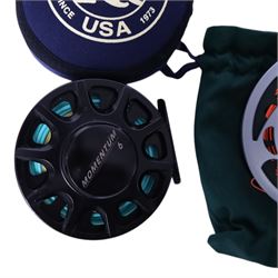 Three fly fishing reels, comprising The Fly Reel Company Limited Reel Britannia RB1 reel, ...