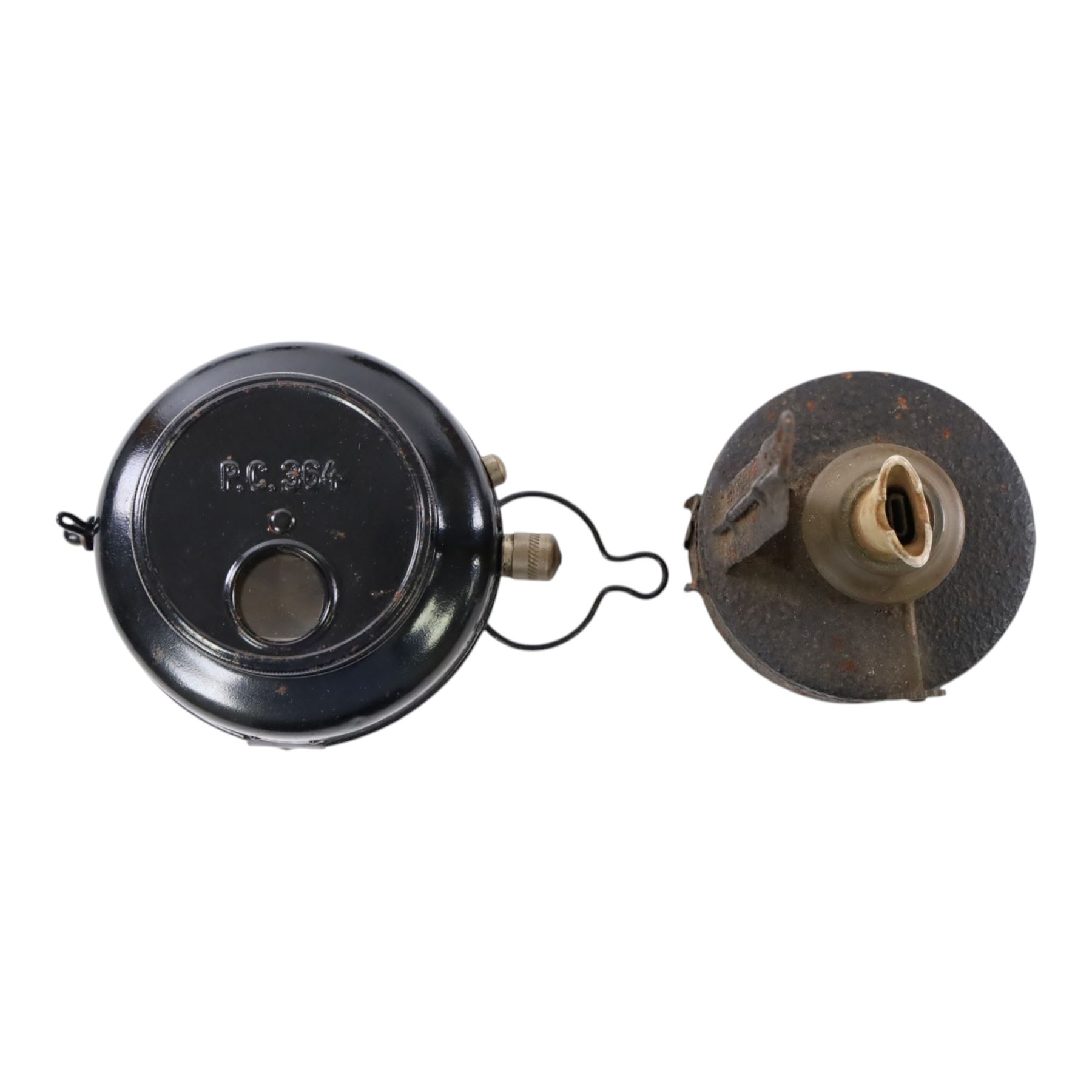 Bicycle lamps and similar, including three WWII black out lanterns, two by Joseph Lucas Ltd, the other by H.M & Co Ltd, all with broad arrows, three further Lucas bicycle lamps including two oil lamps and a carbide lamp