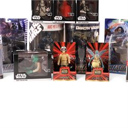 Thirteen Star Wars figures and busts, comprising four Hasbro Star Wars Unleashed figures Darth Vader, Revenge of the Sith Darth Vader, ARC Heavy Gunner and Yoda Versus Sidius, four DeAgostini collector's edition busts, Disney Store Elite Series Luke Skywalker, Code 3 Collectibles Darth Vader Movie Poster Sculpture, Hasbro Episode I Queen Amidala 1999 Portrait Edition and two Applause Episode I figures Watto and Anakin Skywalker, all boxed