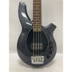Music Man Bongo 4 string bass guitar, in sapphire black finish, serial no F42547, in black Music Man hard case, guitar L113cm