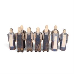 American Folk art figures with articulated arms, by Wolf Creek, makers mark and signatures beneath   