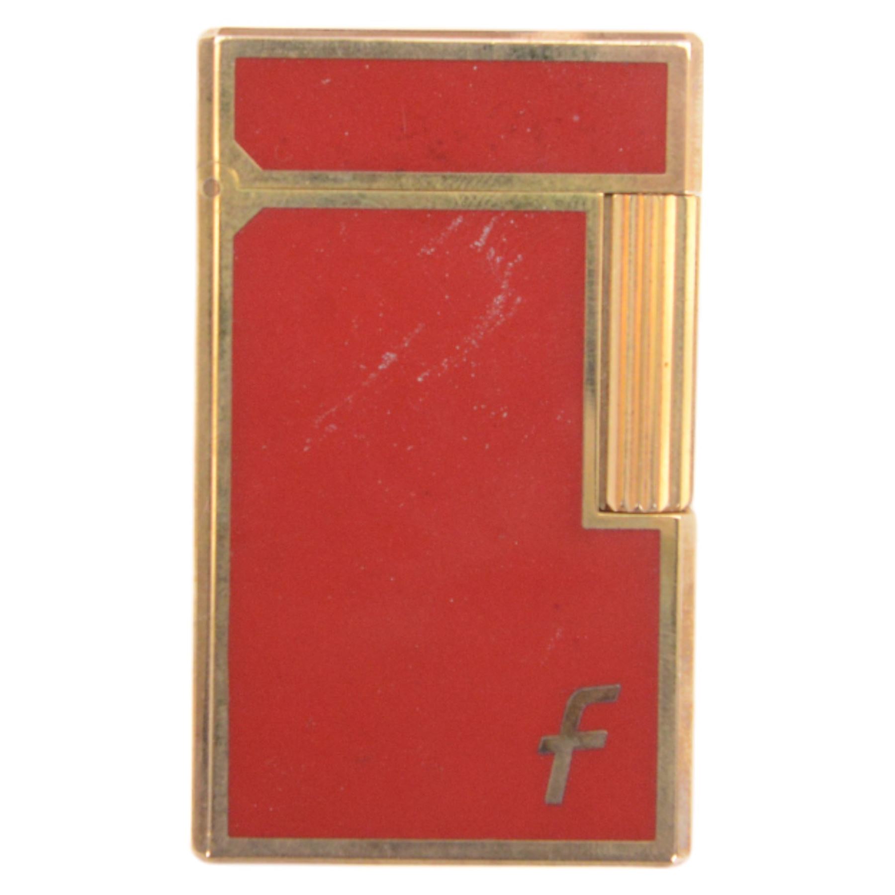 Two S.T. Dupont lighters, comprising red laque-de-chine example, boxed and a gold-plated textured example