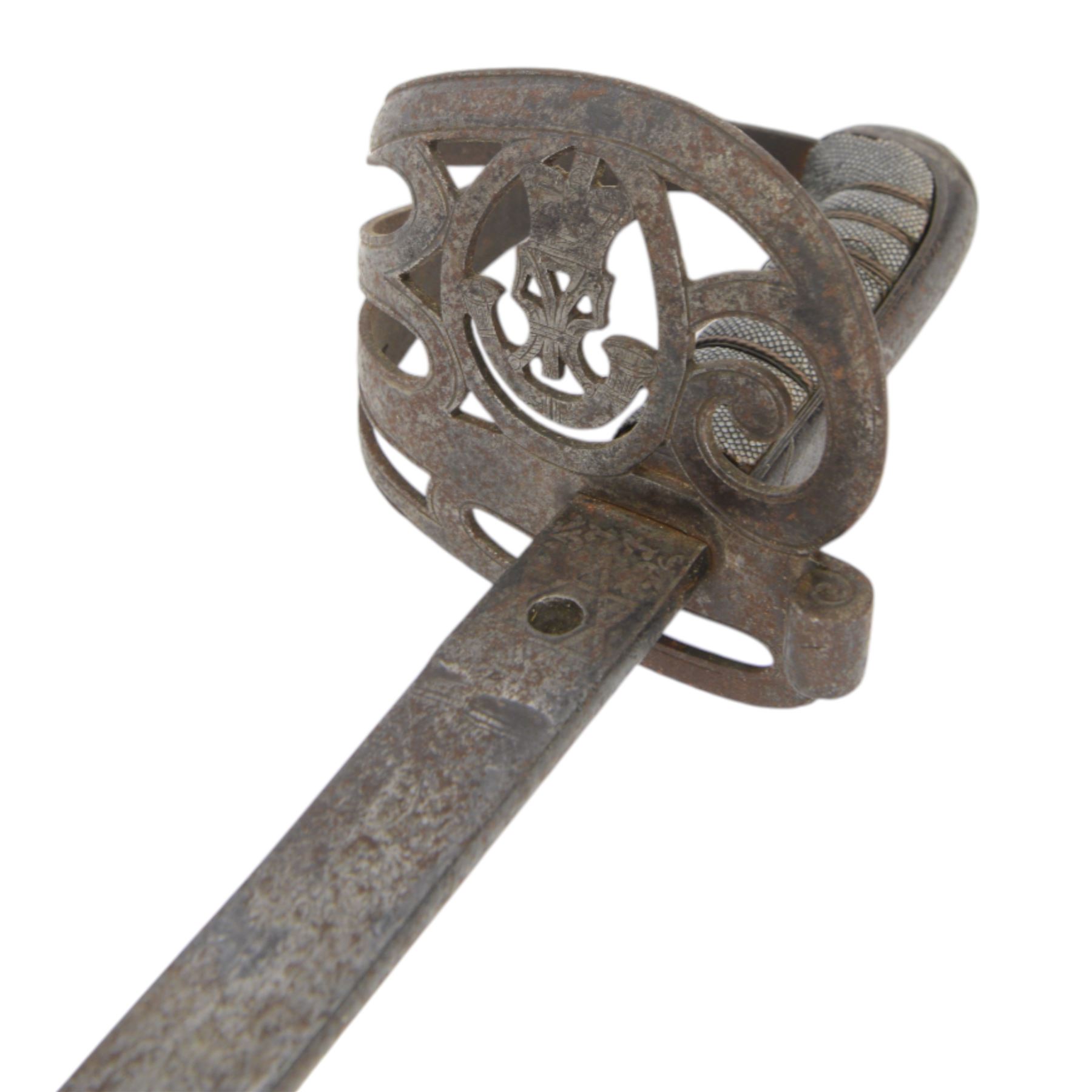 Victorian Rifle Regiment officer's sword,  1827 pattern, with 78cm steel blade, wirebound fishskin grip, overall L92cm