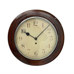 English - 8-day wall clock c1930, with a mahogany dial surround and glazed chrome spun bezel, 12