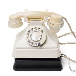 Cream Bakelite telephone, with York Emergency Calls panel, including stand H24cm 