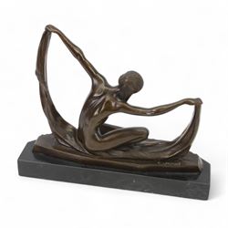 Art Deco style bronze figure of an Egyptian female after Claude Mirval, with signature to base, upon a black marble plinth, H23cm
