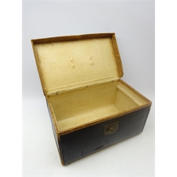  Mid 20th century car luggage trunk with leather handle and trim, L56cm   