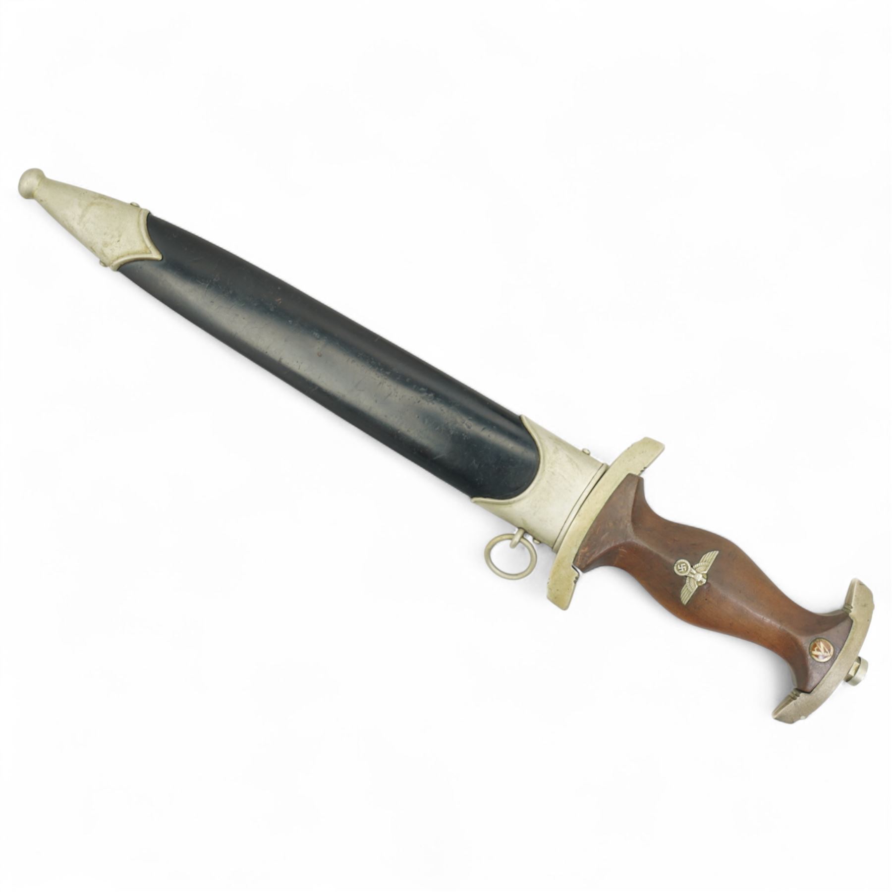 German Third Reich SA dagger, the ricasso marked G.Felix, Gloriawerke, Solingen, shaped wooden grip with SA roundel in black scabbard, possibly NSKK