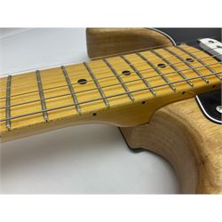 Fender Stratocaster copy electric guitar with natural two-piece ash body, Wilkinson fittings and synchronised tremolo; various patent numbers, L98cm