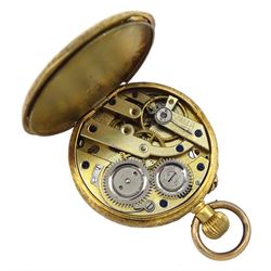 Early 20th century Swiss 18ct gold ladies cylinder fob watch, enamel dial with Roman numerals, stamped 118K with Helvetia hallmark