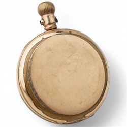 Gentleman's open face pocket watch with white dial and subsidiary seconds dial in gold plated case